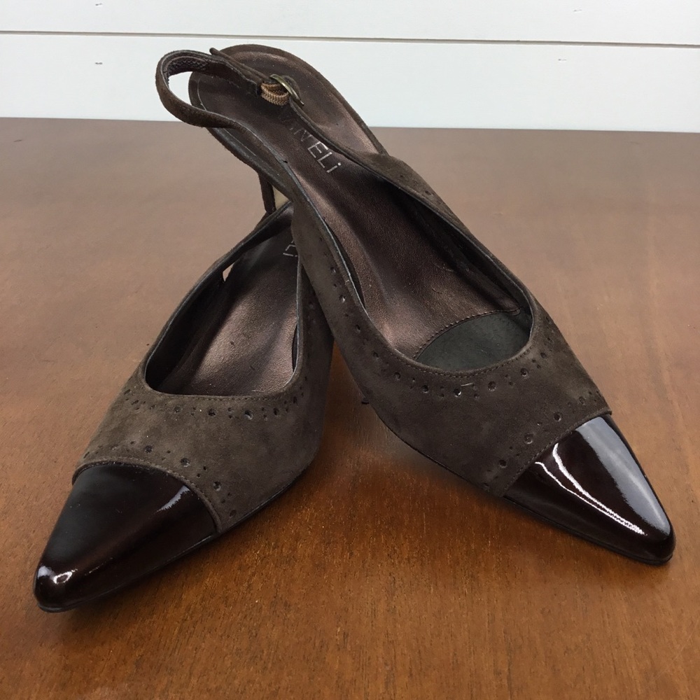 Vaneli Sling Back Heels Cap Toe Two Tone Brown 8.5